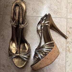 BCBG Metallic Gold Platform Heels